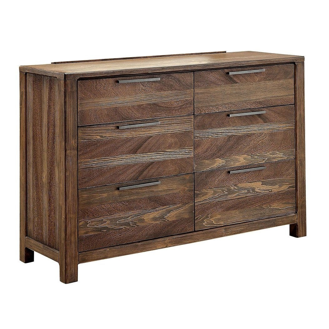 Rustic Natural Tone Dresser - Solid Wood with Felt-Lined Drawers, featuring 8 spacious drawers and sleek metal handles.