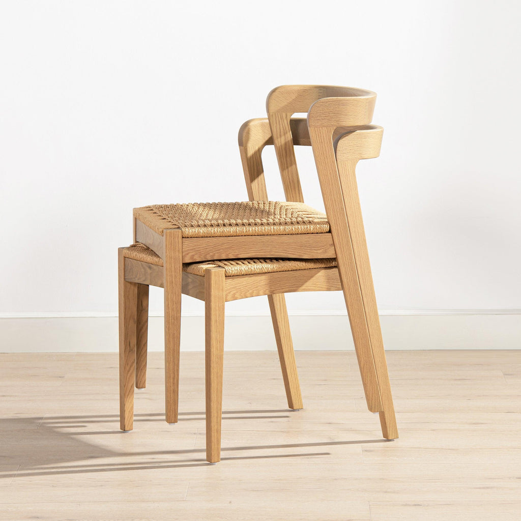 Capri Woven Seat Oak Wood Dining Chair Natural Brown Red Oak.
