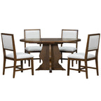 Front view of Farmhouse Dining Set showcasing oval table and four cushioned chairs, perfect for rustic yet modern dining rooms.