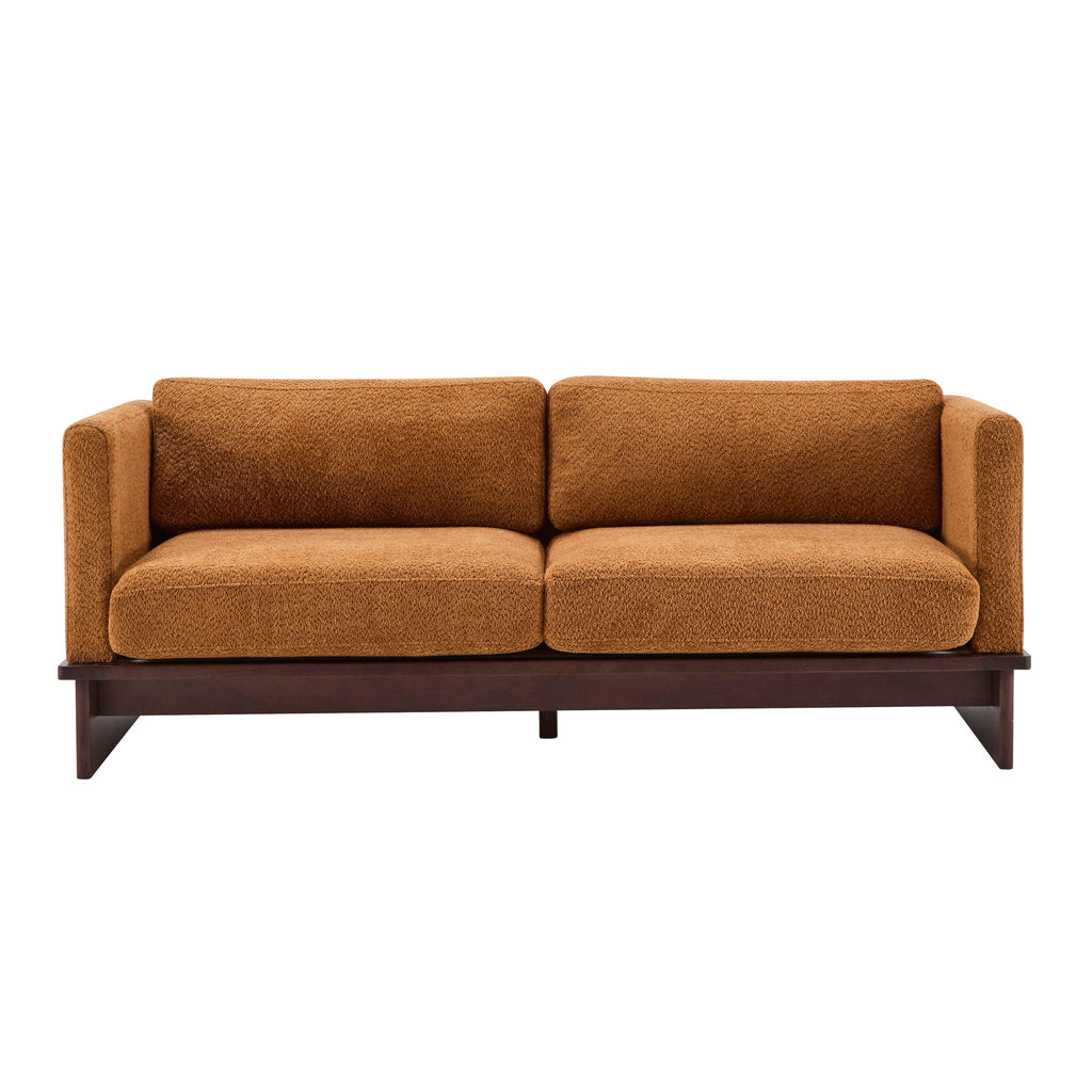Modern 3 Seater Boucle Sofa with Solid Wood Base.