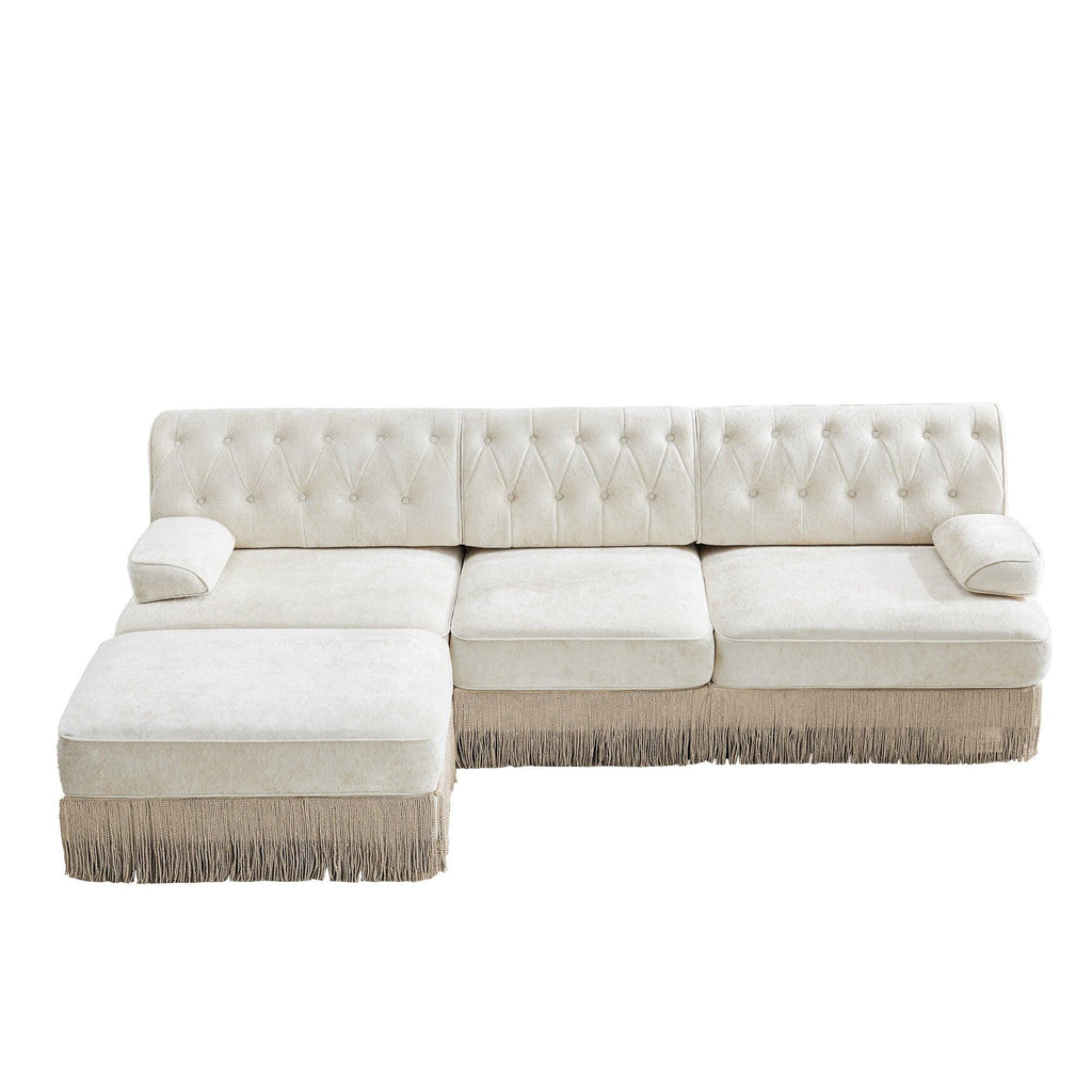 Modular Sectional Sofa in Beige with Button Tufting.