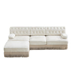 Modular Sectional Sofa in Beige with Button Tufting.
