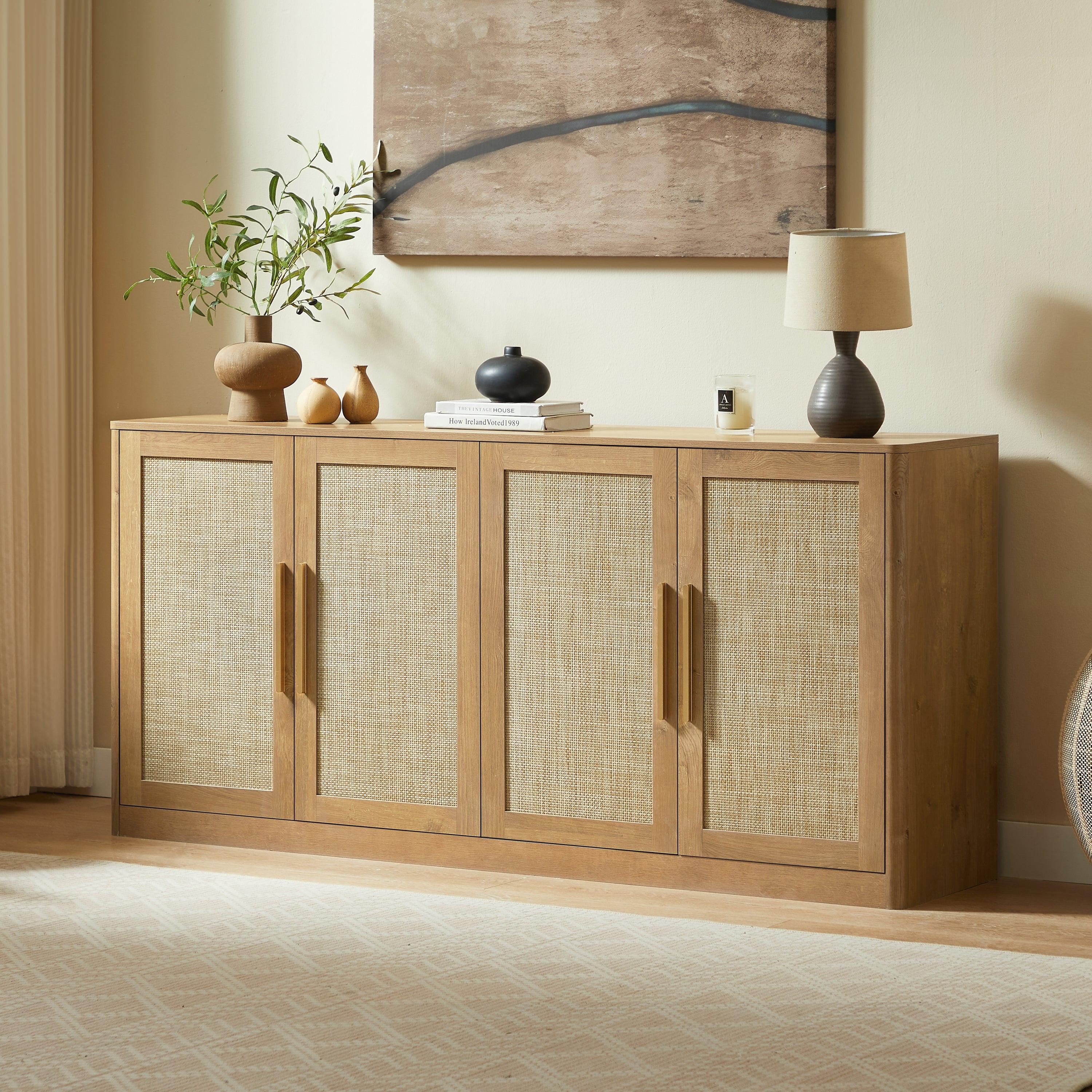 67' Rattan Buffet Cabinet - Boho Style Sideboard Storage.