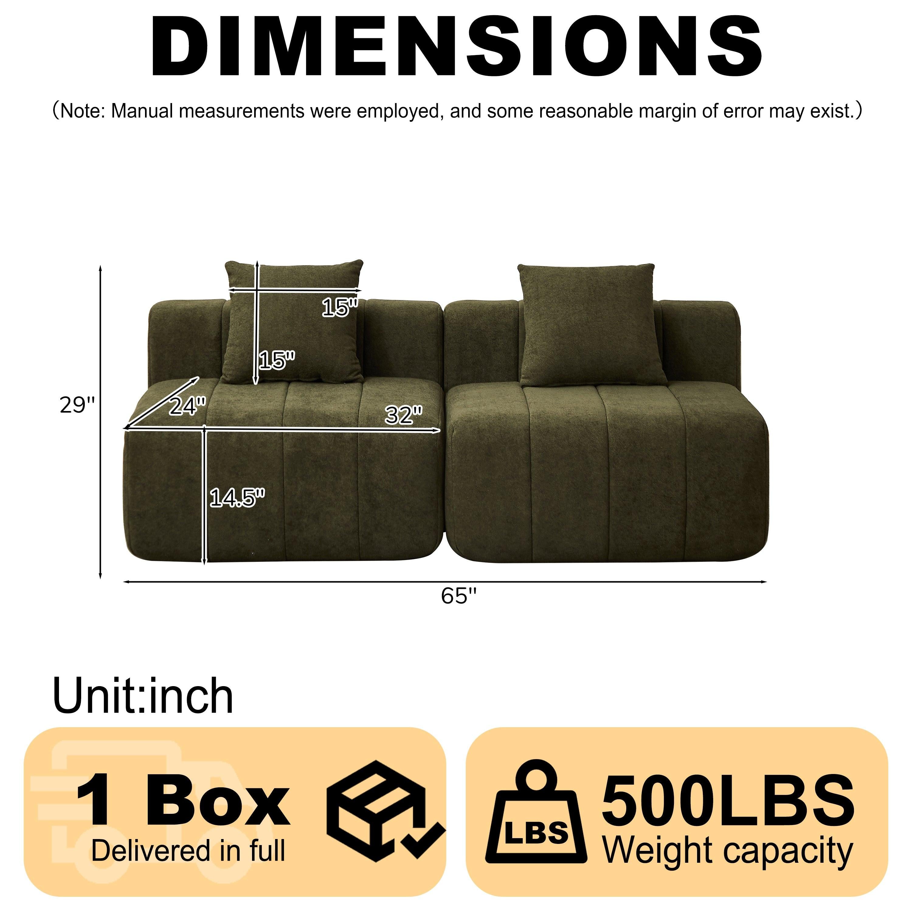 Modular Chenille Sectional Sofa with 2 Pillows.