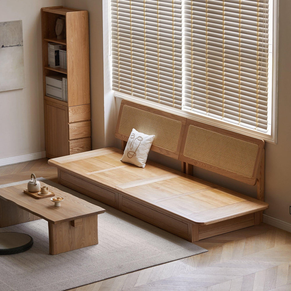 Elegant Solid Wood Sofa with Storage and Removable Cushions.