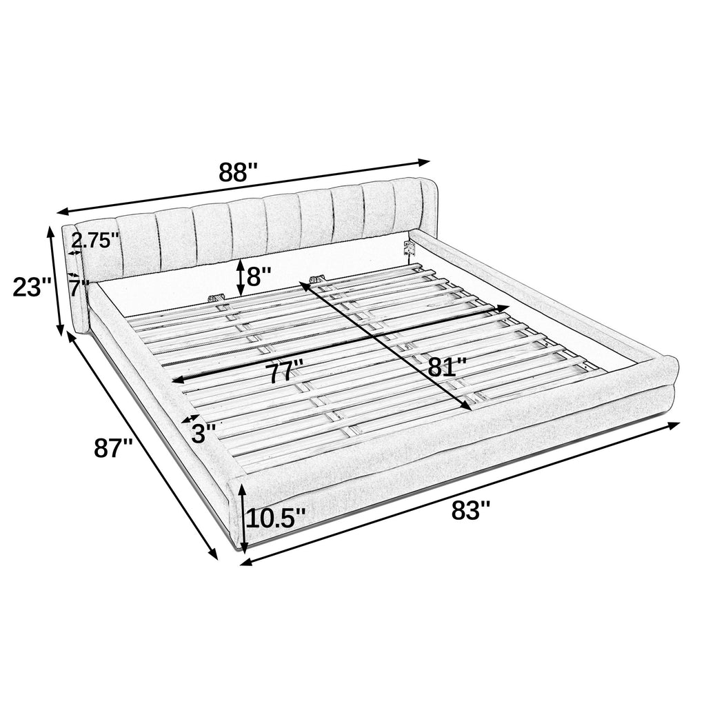 Dimension diagram of king size upholstered bed frame in chenille fabric, showing detailed measurements for easy planning.