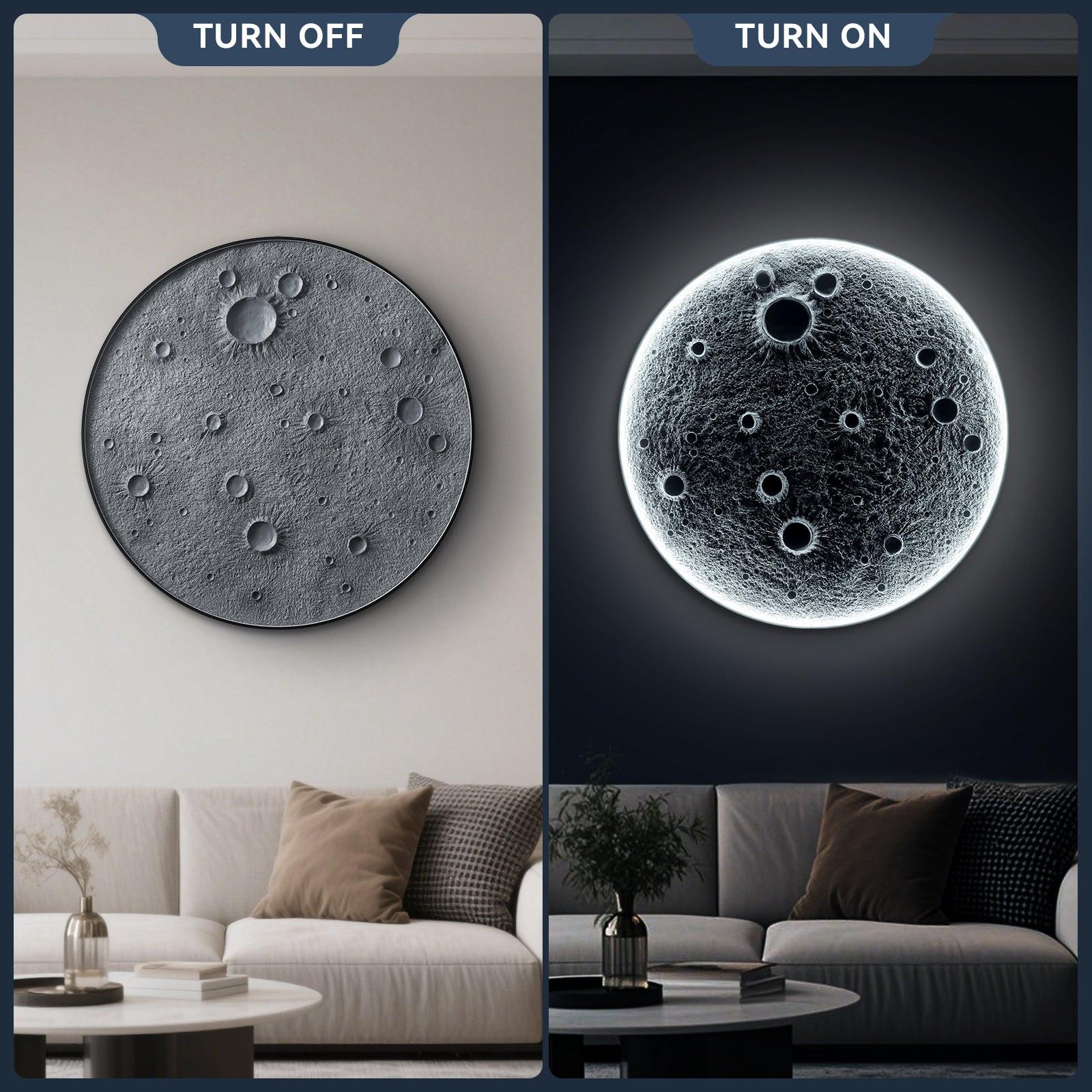 32-Inch Realistic Resin Moon Wall Light – Plug-In Dimmable LED Moon Sconce with Remote Control, 30 W Main & 10 W Night Light, Meteorite Crater Texture, 1.75″ Thick Wall-Mounted Décor for Home & Commer.