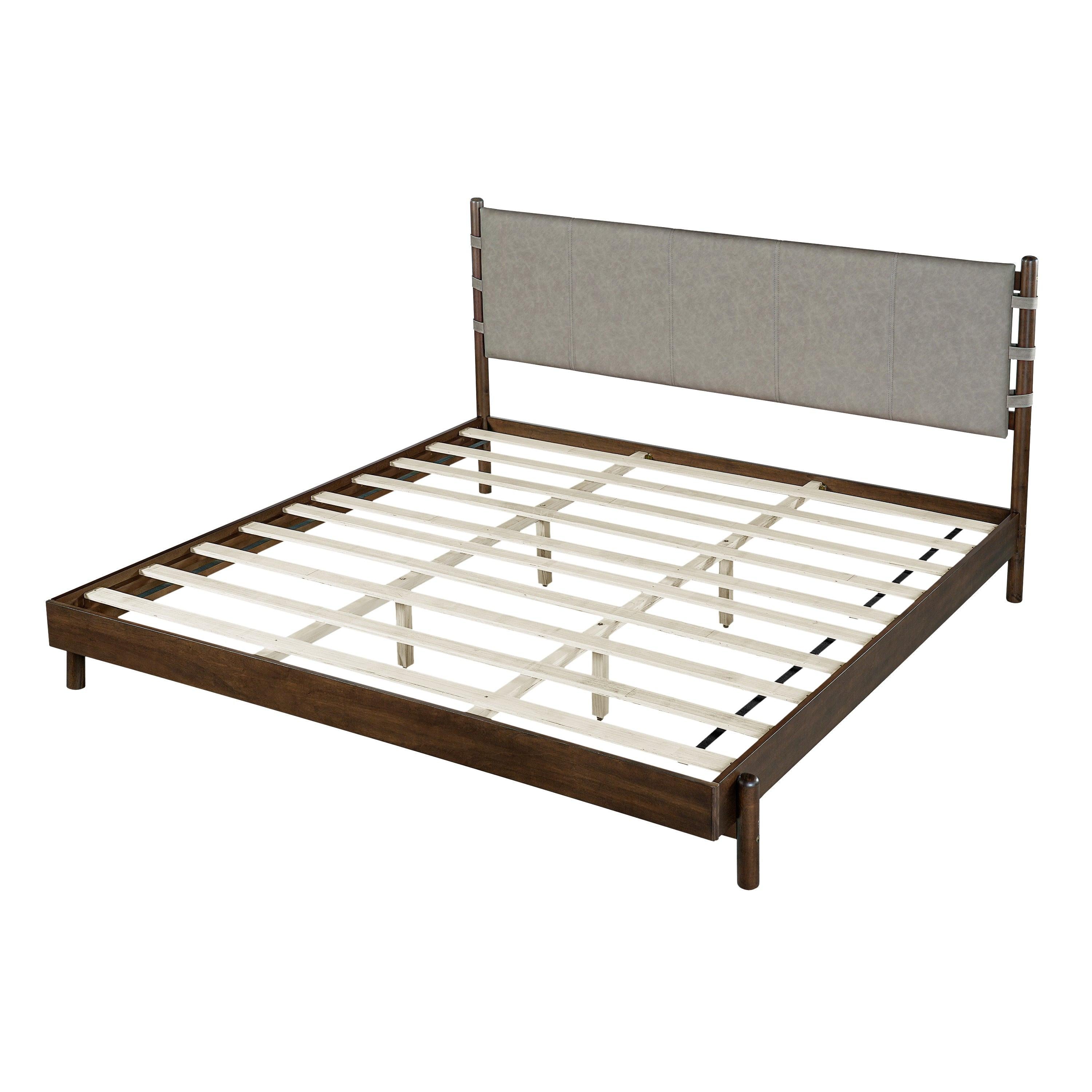 King Bed Frame with Headboard - Rubber Wood Platform Design.