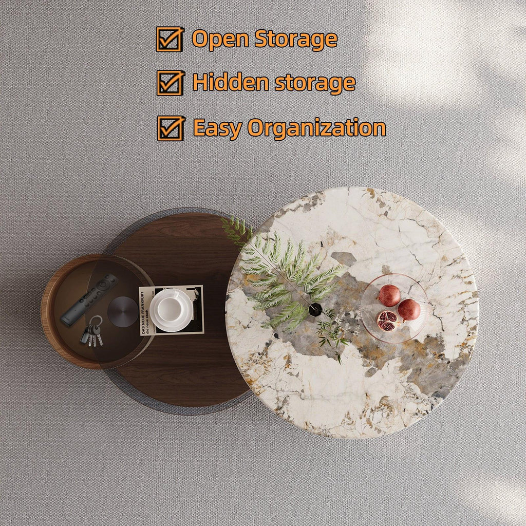 Round Coffee Table Set with Storage and Wheels.