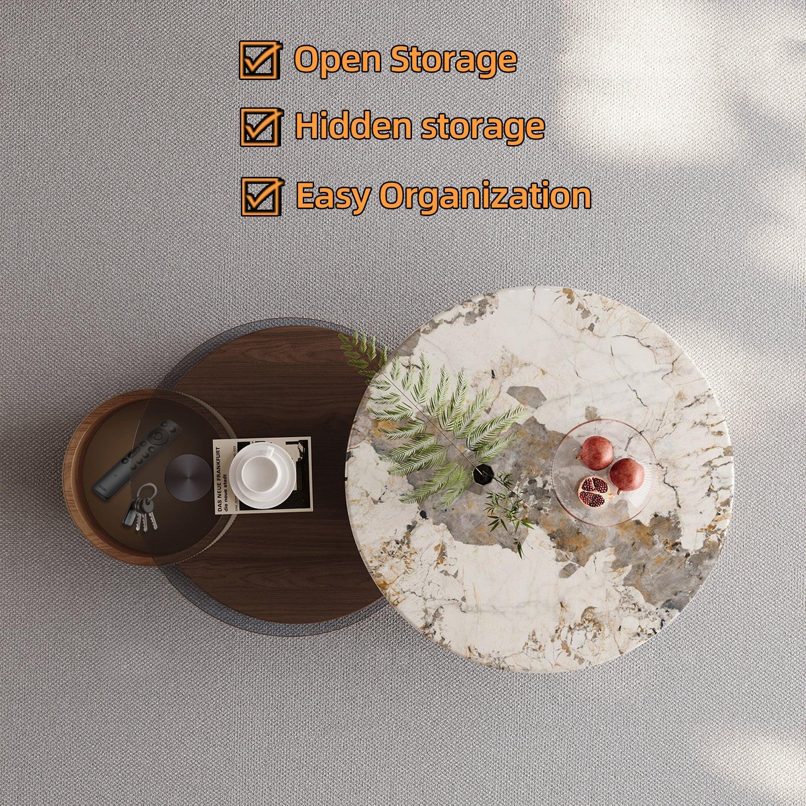 Round Coffee Table Set with Storage and Wheels.