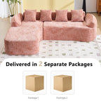 Pink Chenille L-Shaped Sofa Perfect for Living Room.