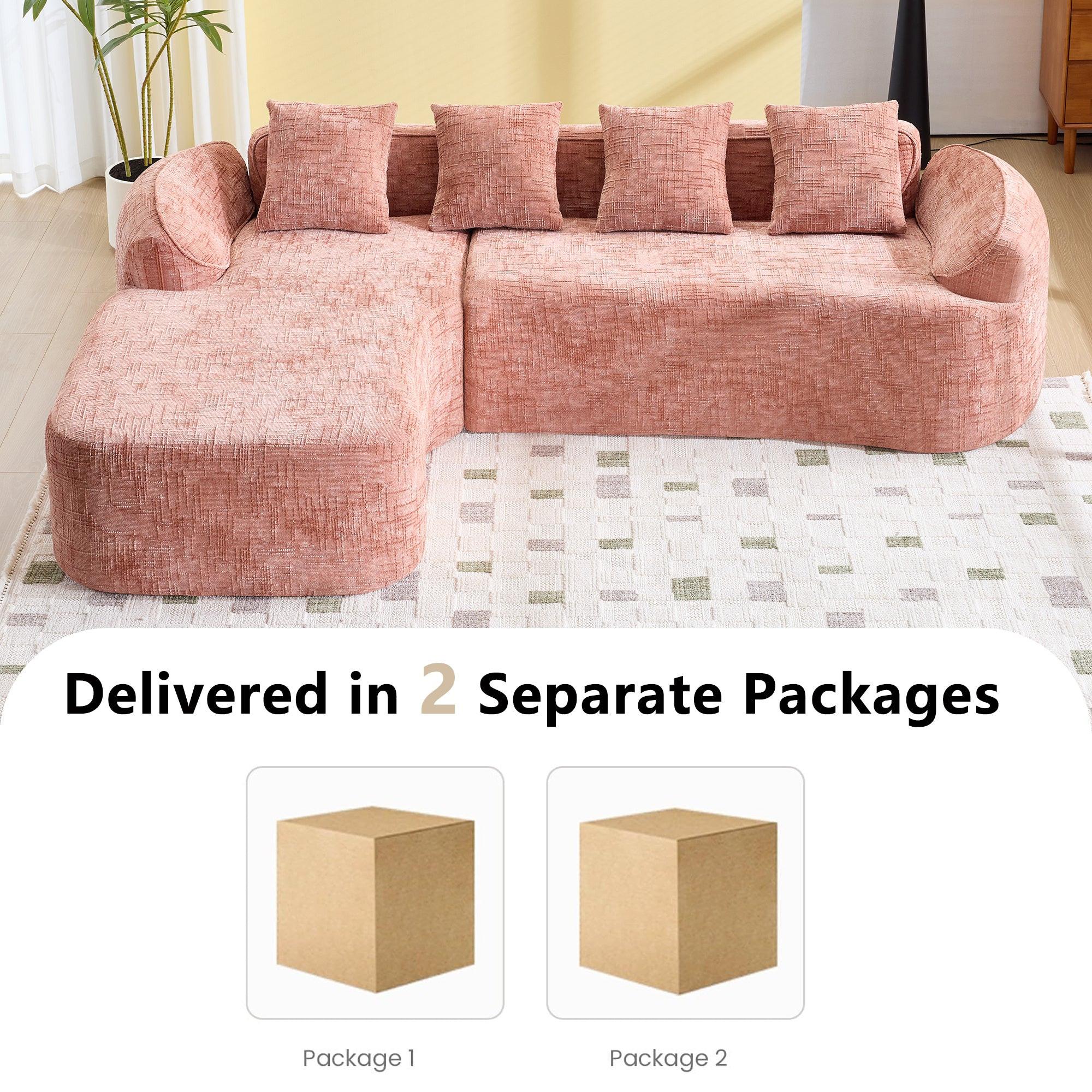 Pink Chenille L-Shaped Sofa Perfect for Living Room.