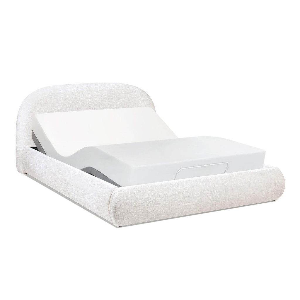 Archie Puffy Upholstered Platform Bed, Queen, Almond White.