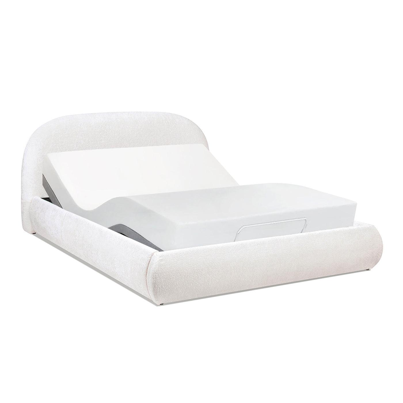 Archie Puffy Upholstered Platform Bed, Queen, Almond White.