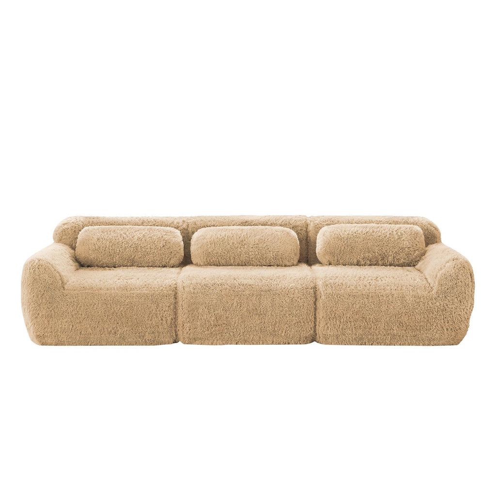 Modular Sectional Sofa with Plush Fabric, Ottoman & Pillows.