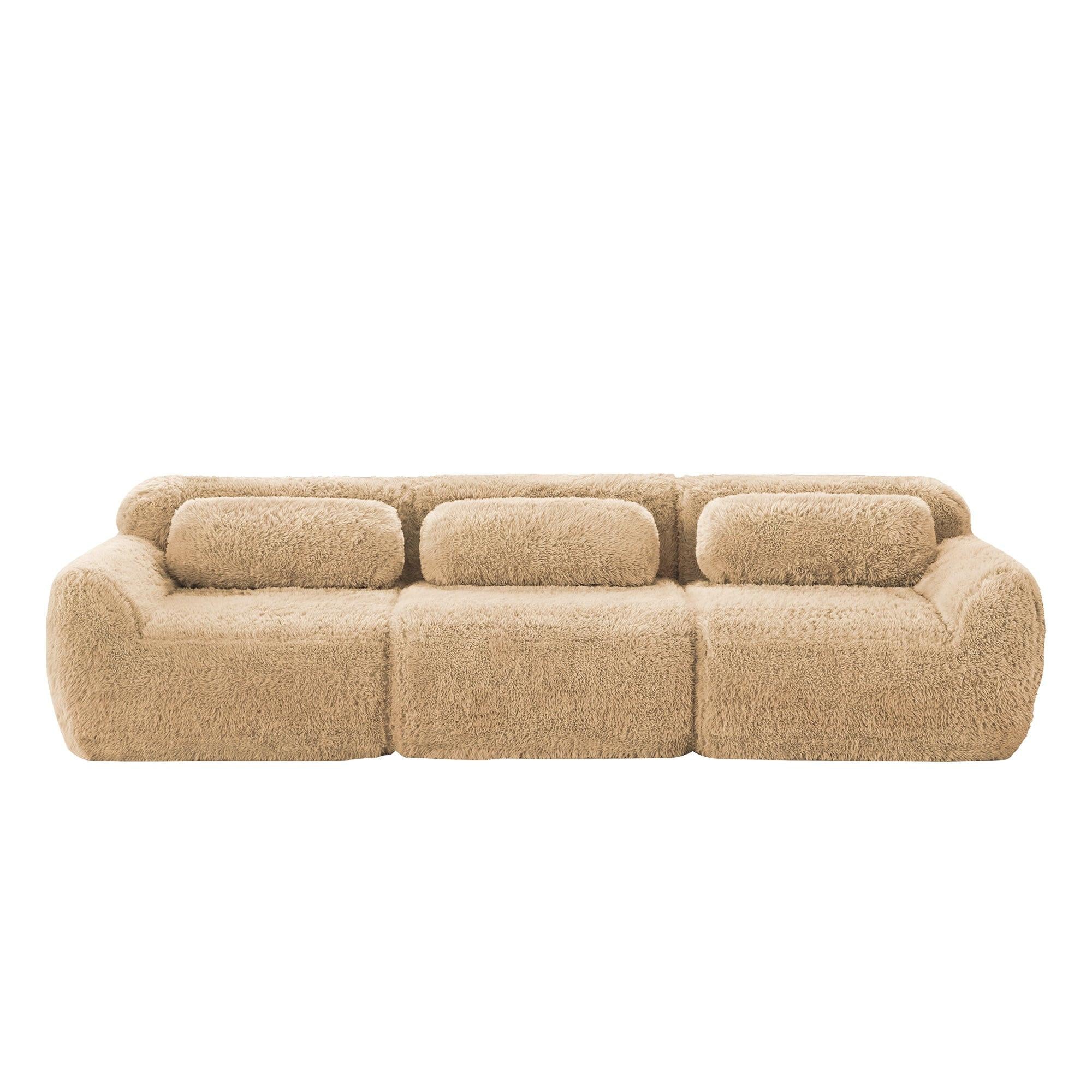 Modular Sectional Sofa with Plush Fabric, Ottoman & Pillows.