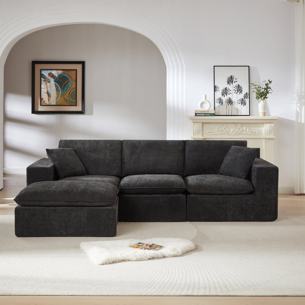 Front view of Chenille Cloud Sofa - Comfortable & Combinable. Dark gray modular sectional with plush seating and modern design.