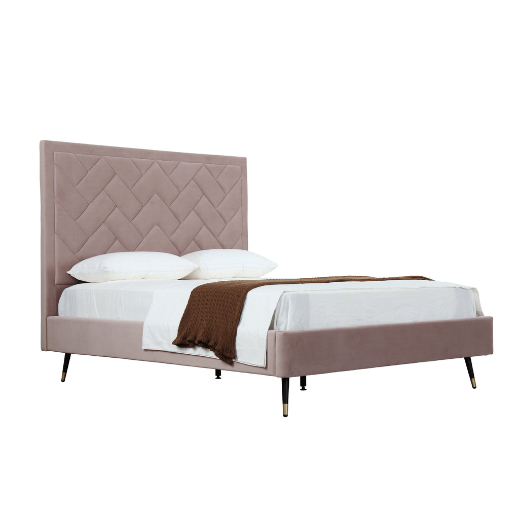 Crosby Upholstered Velvet Queen Bed in Blush
