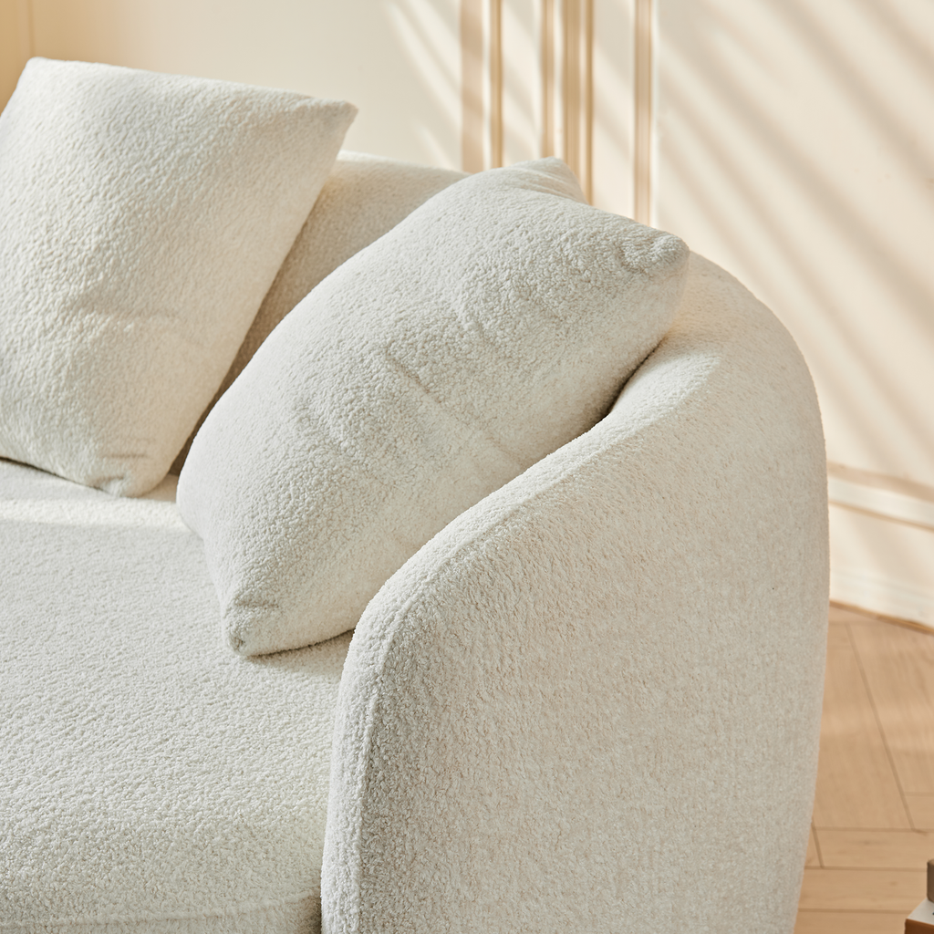 Modern Curved Velvet Sofa with 4 Pillows for Living Room.