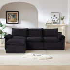Modern black corduroy modular sofa with left-facing chaise, set in a cozy living room. Great for durable and comfortable seating arrangements.
