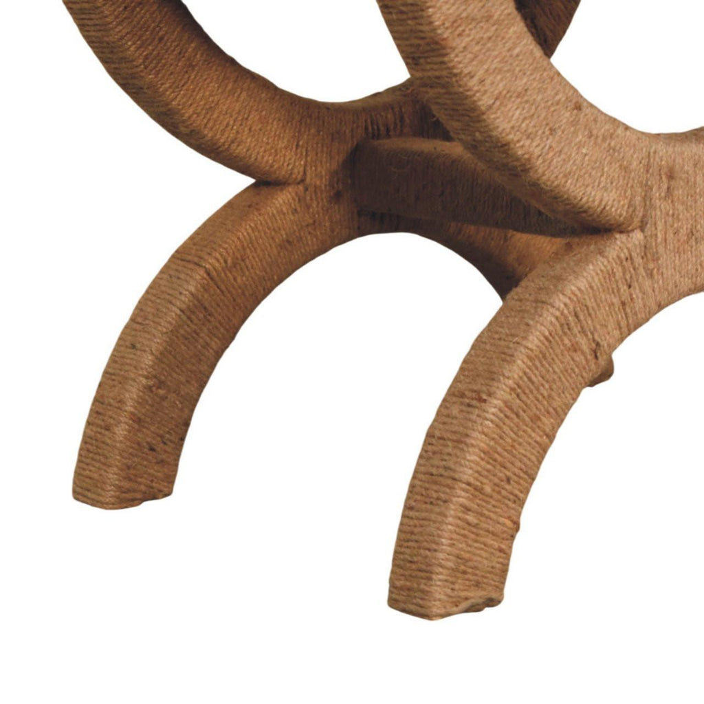 Solid Wood Bench with Rattan Arch Design.