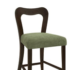 Set of 2 Rubberwood Counter Stools in Dark Brown and Green.