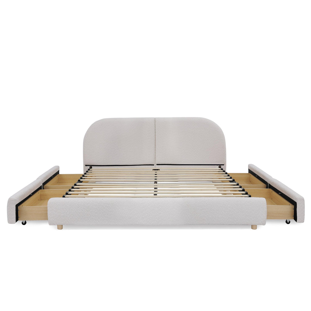 Queen Size Upholstered Bed Frame - Circle Yarn Fabric.