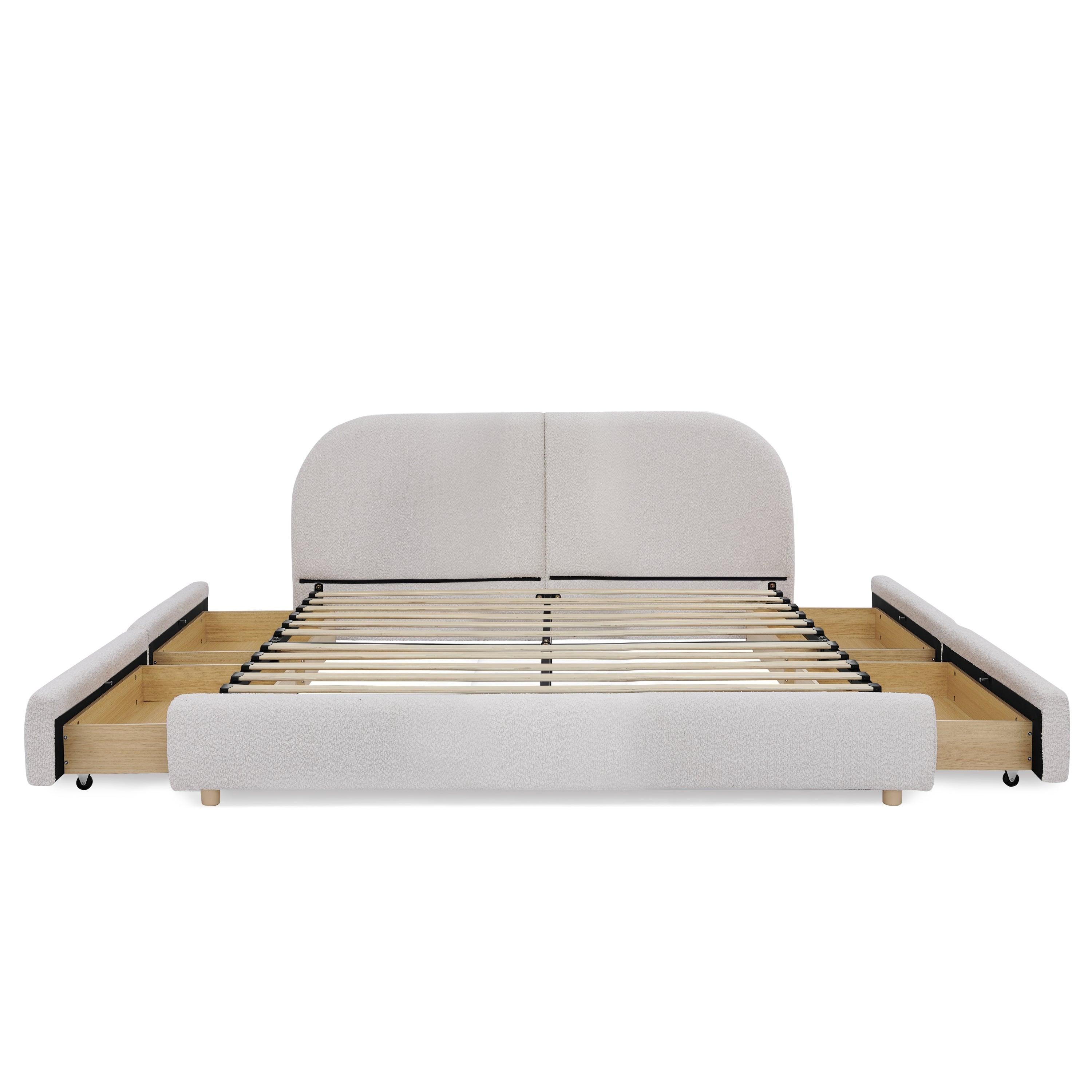 Queen Size Upholstered Bed Frame - Circle Yarn Fabric.