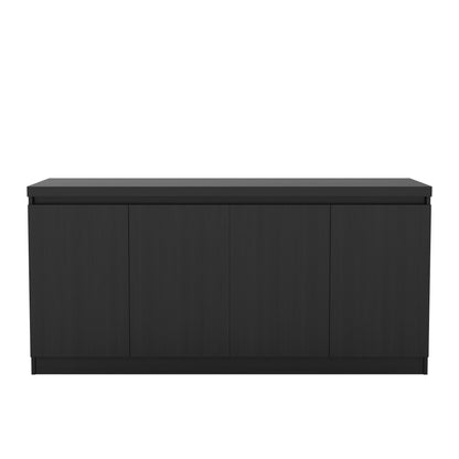 Front view of the Viennese 62' Sideboard in black with sleek, modern panel doors. Ideal black sideboard 62" for dining room storage.