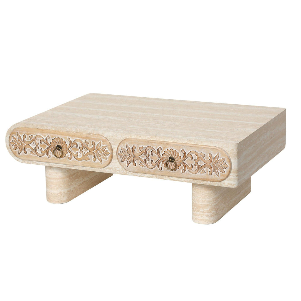 Rounded Edge Coffee Table with Drawer for Living Room.