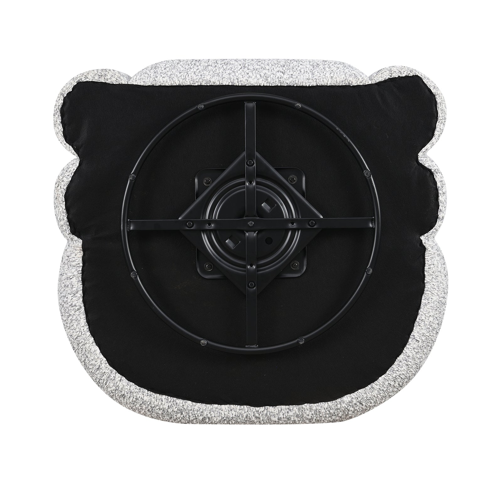 Bottom view of the Contemporary Swivel Chair in gray, highlighting the 360° swivel base and sturdy construction.