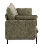 Side profile of Dalton Green Fabric Sofa - Compressed Cushion highlighting thick armrests and textured green fabric.
