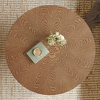 Round Rustic Ash Wood Coffee Table for Small Living Rooms.