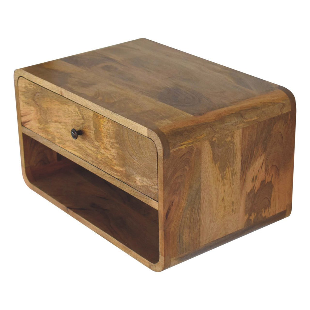 Solid Wood Large Floating Curve Open Slot Bedside