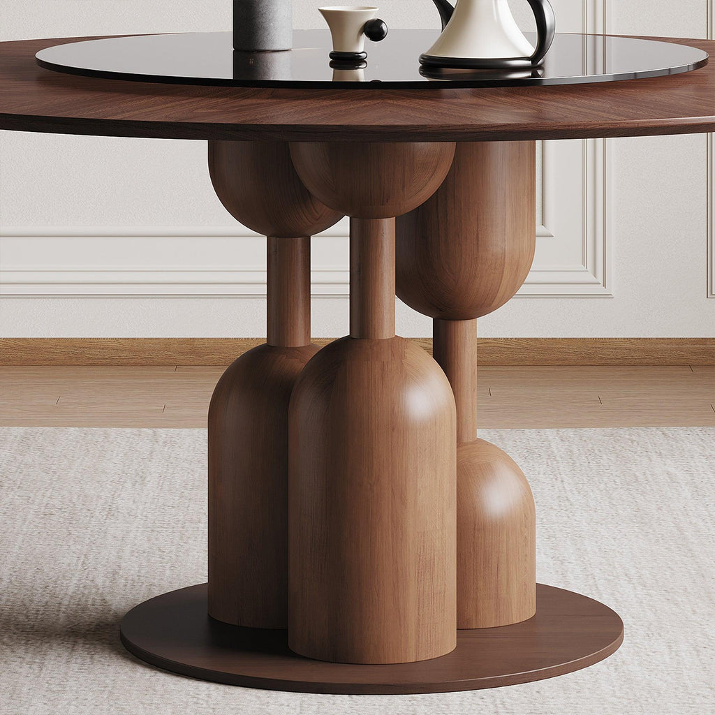 Wabi-Sabi Oak Round Table Set with 4 Chairs & Lazy Susan.