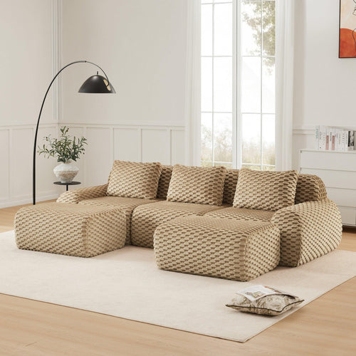 Modular U-Shaped Sofa - Modern Sectional, Flannelette Fabric.