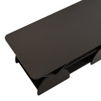 Close-up of engineered wood coffee table top with geometric storage design, showcasing smooth finish and contemporary style.