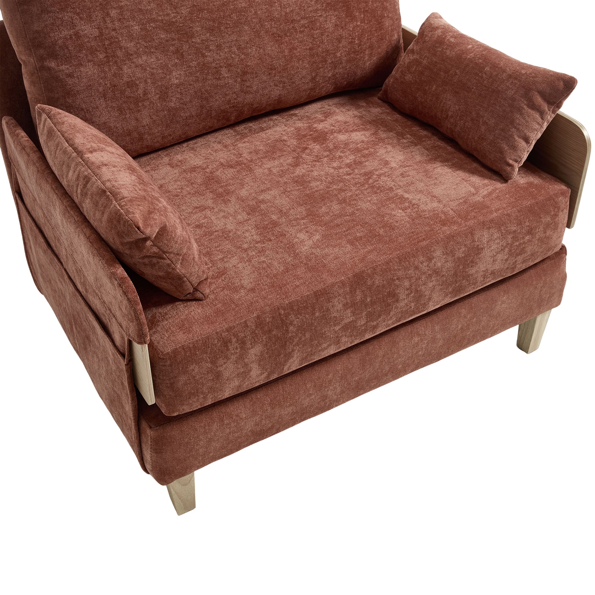 Top-down view of the Convertible Sofa Bed Recliner - 3-in-1 highlighting seat depth, chenille texture, and included pillows.