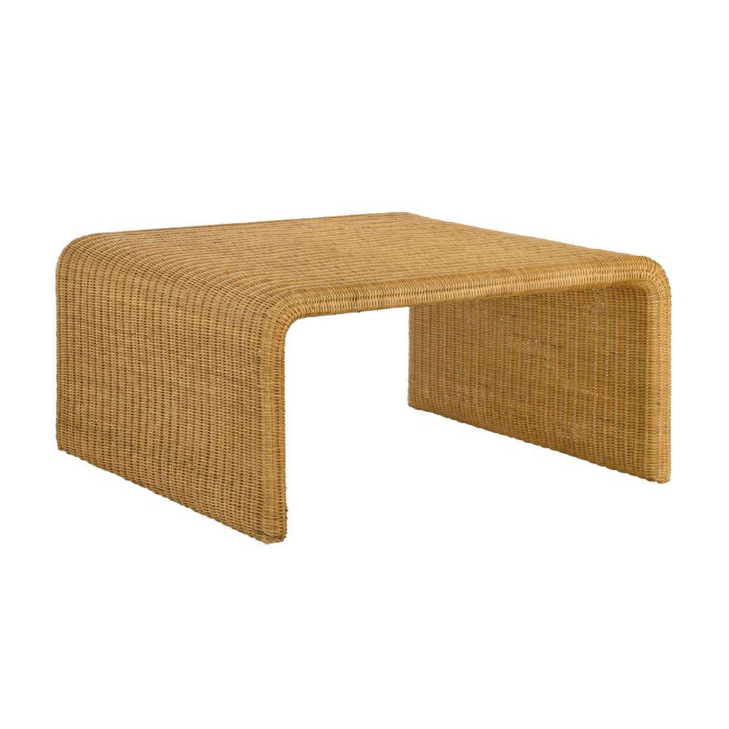 Woven Rattan Coffee Table - Natural Square Table with curved edges and minimalist design, ideal for casual living room settings.