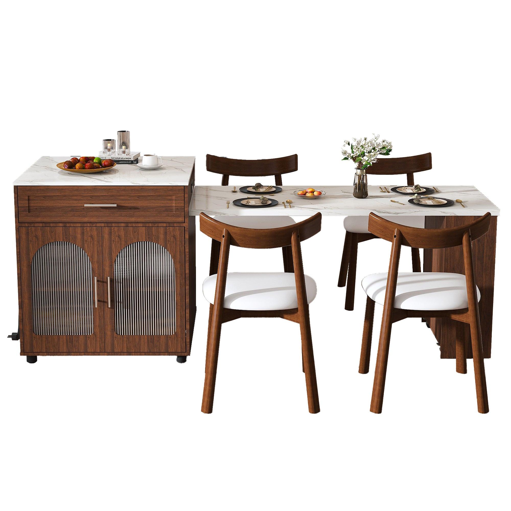 80-Inch Expandable Kitchen Island Dining Set with 4 Chairs.