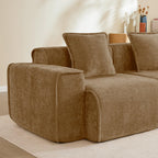 Modular Velvet Brown 3 Seat Sectional Sofa with Ottomans.