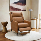 Mid-Century Modern Pushback Recliner in Brown Fabric.