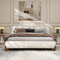 Alpine Platform Bed Queen in Ivory White Boucle.