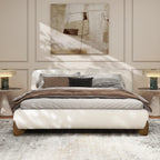 Alpine Platform Bed Queen in Ivory White Boucle.