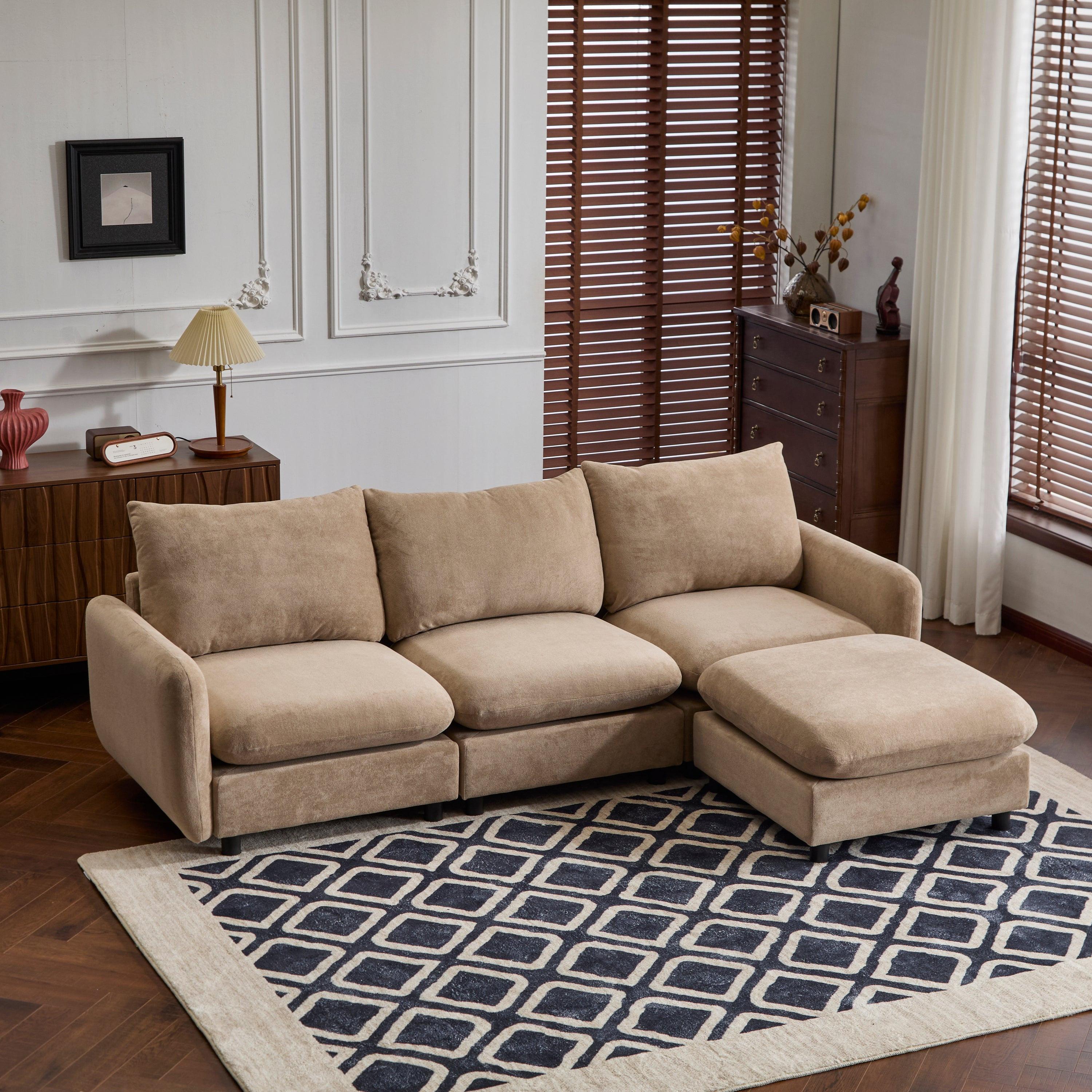 99 in. 4-Piece Modular Velvet Sectional Sofa with Ottoman.