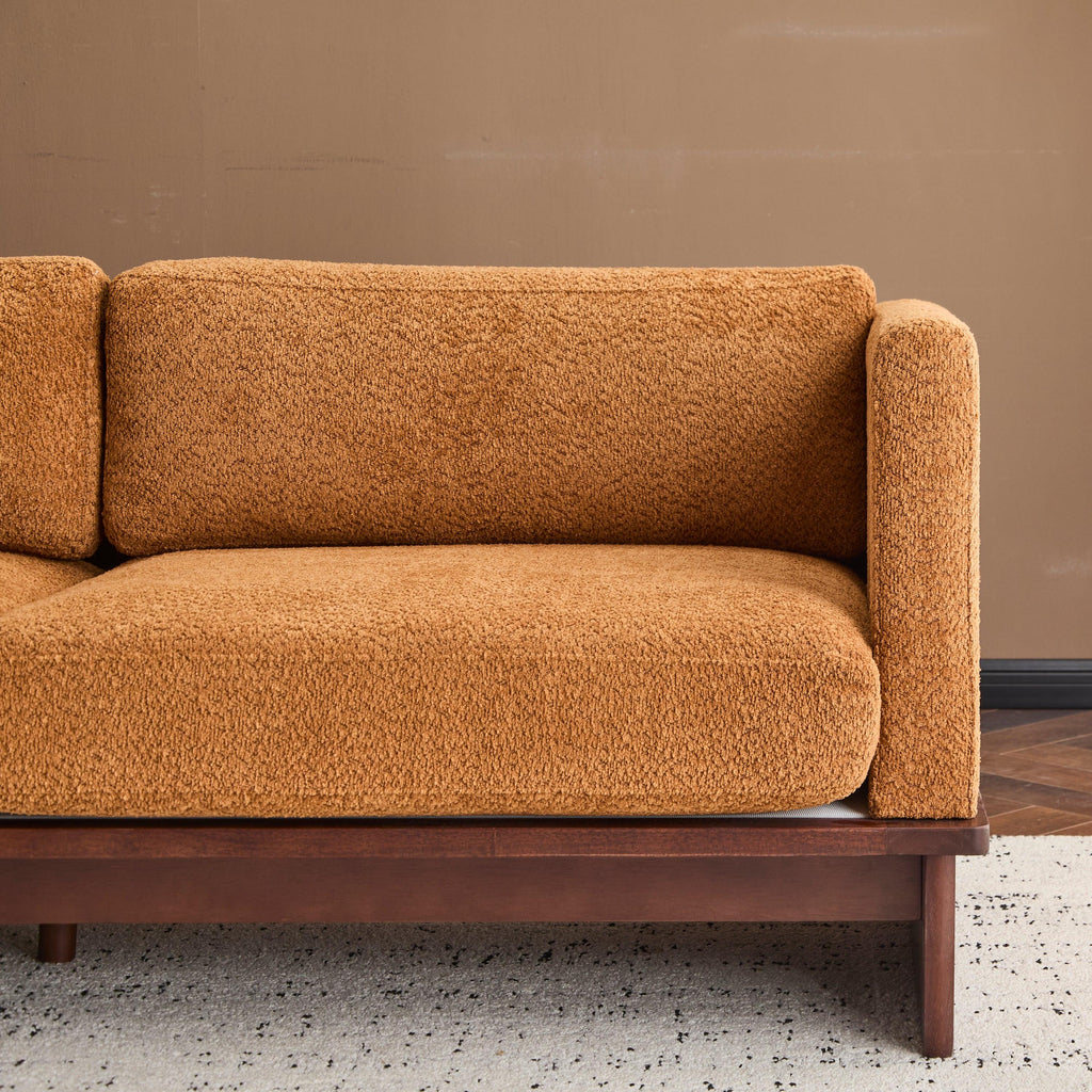 Modern 3 Seater Boucle Sofa with Solid Wood Base.