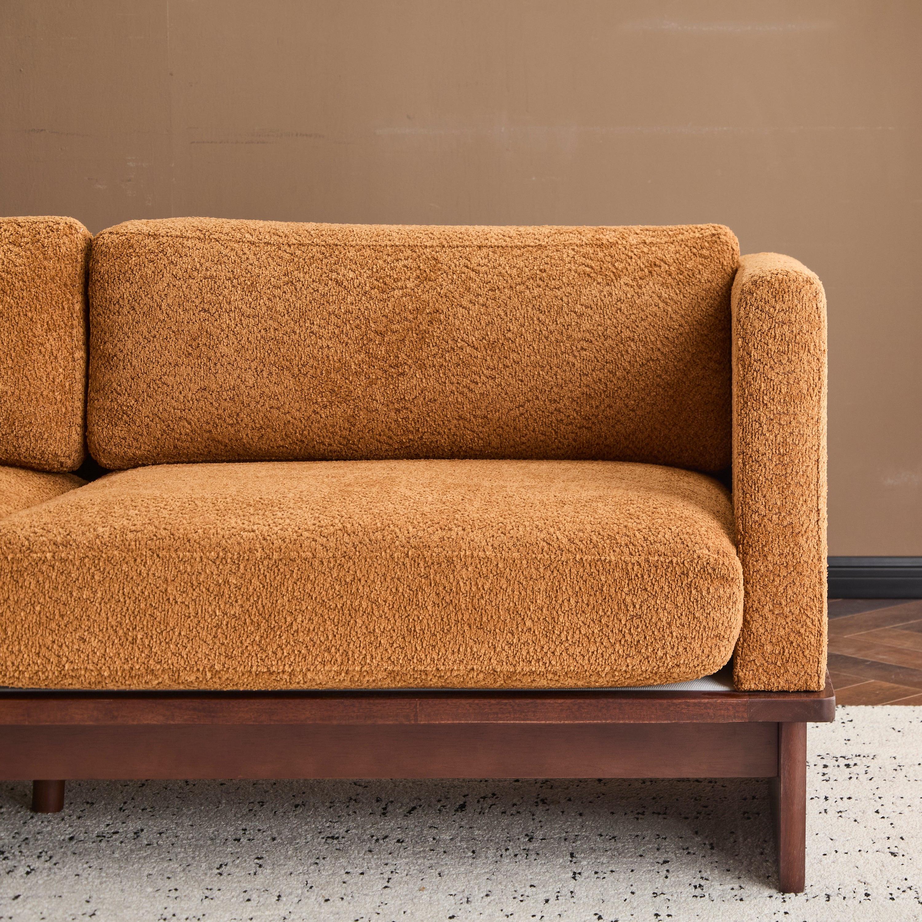 Modern 3 Seater Boucle Sofa with Solid Wood Base.