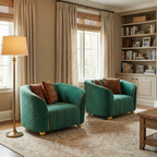 Retro Green Armchair with Gold Trim for Stylish Living Room.