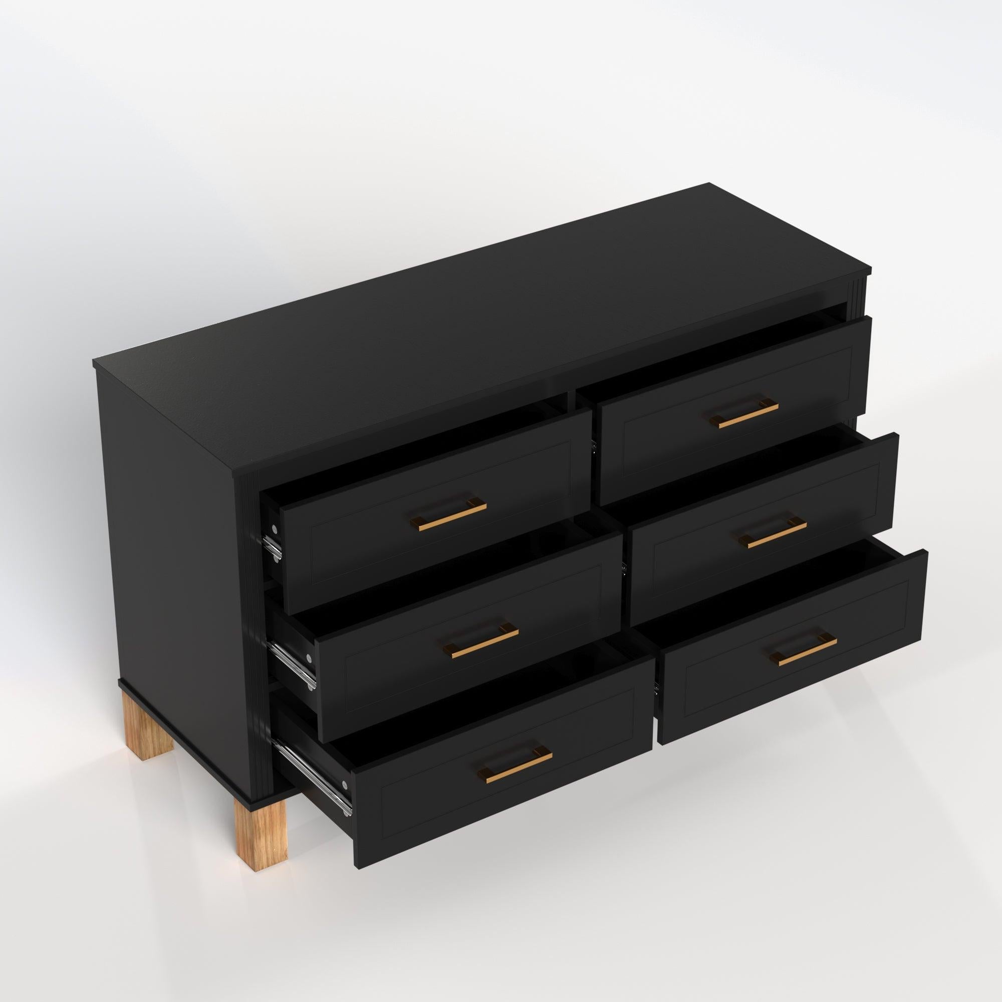 Modern 6-Drawer Dresser with Metal Handles.