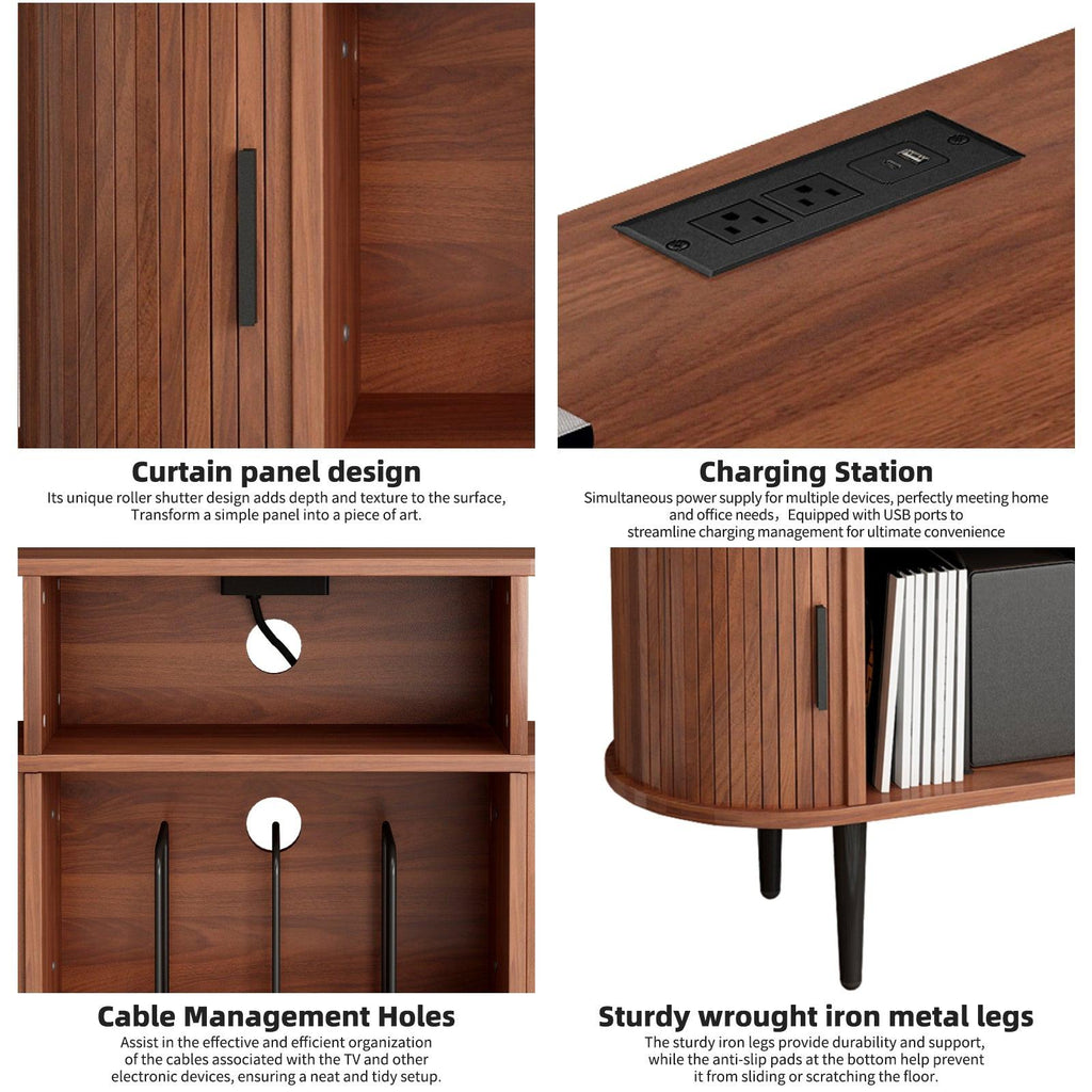 Mid Century Modern Record Player Stand with Charging Station.